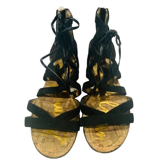 SAM EDELMAN Sandals Size 6 Black Dawson Suede Strap Gladiator Greek Open Toe s-4 - Picture 4 of 13